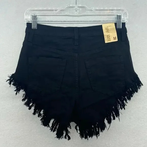 Aphrodite Hot Pant Shorts Women MEDIUM Black Distressed Frayed Casual Rave